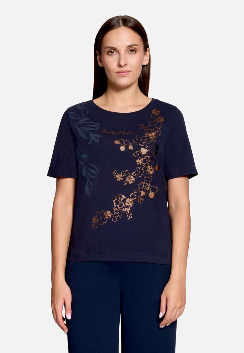 Print-T-Shirt mit floralem Glitzermotiv