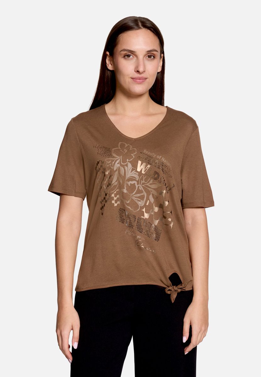 T-Shirt mit Blumendruck und Seitenknoten