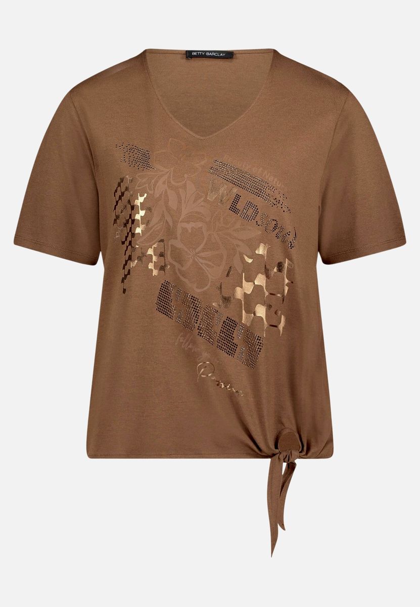 T-Shirt mit Blumendruck und Seitenknoten