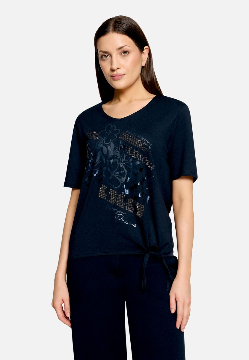 Print-T-Shirt mit Glitzer und Seitenknoten