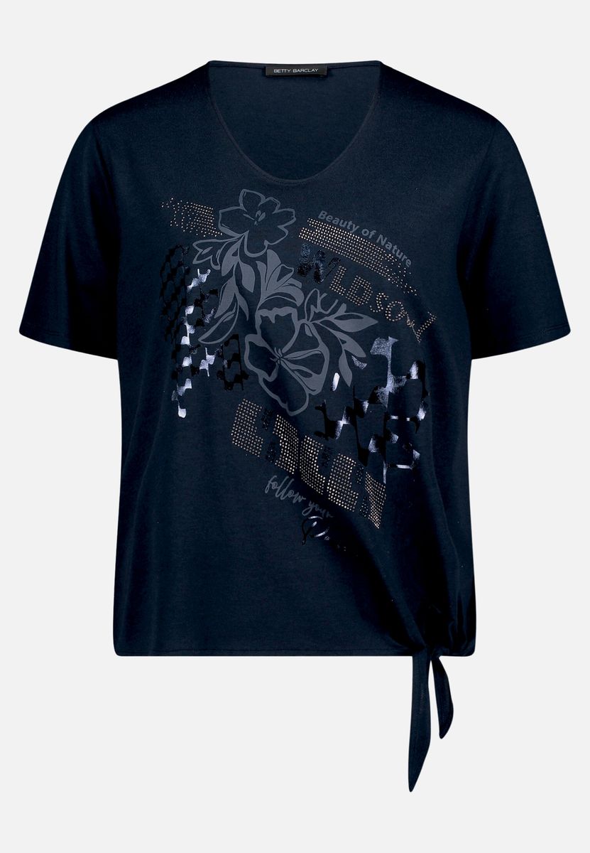 Print-T-Shirt mit Glitzer und Seitenknoten