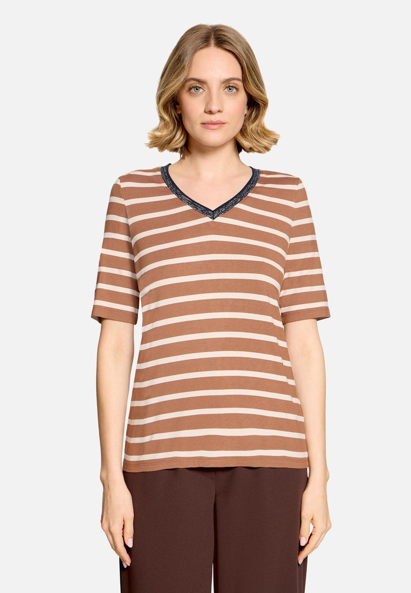Gestreiftes T-Shirt mit Glitzer-Ausschnitt