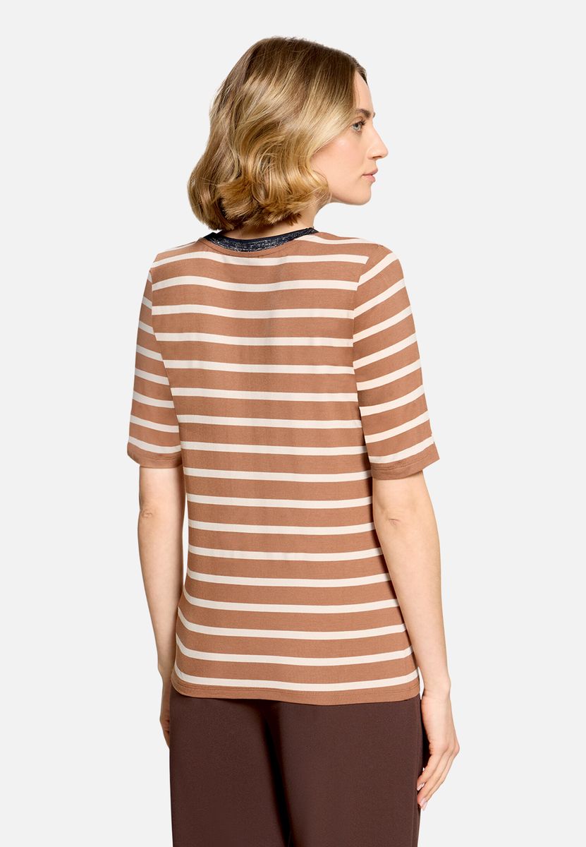 Gestreiftes T-Shirt mit Glitzer-Ausschnitt