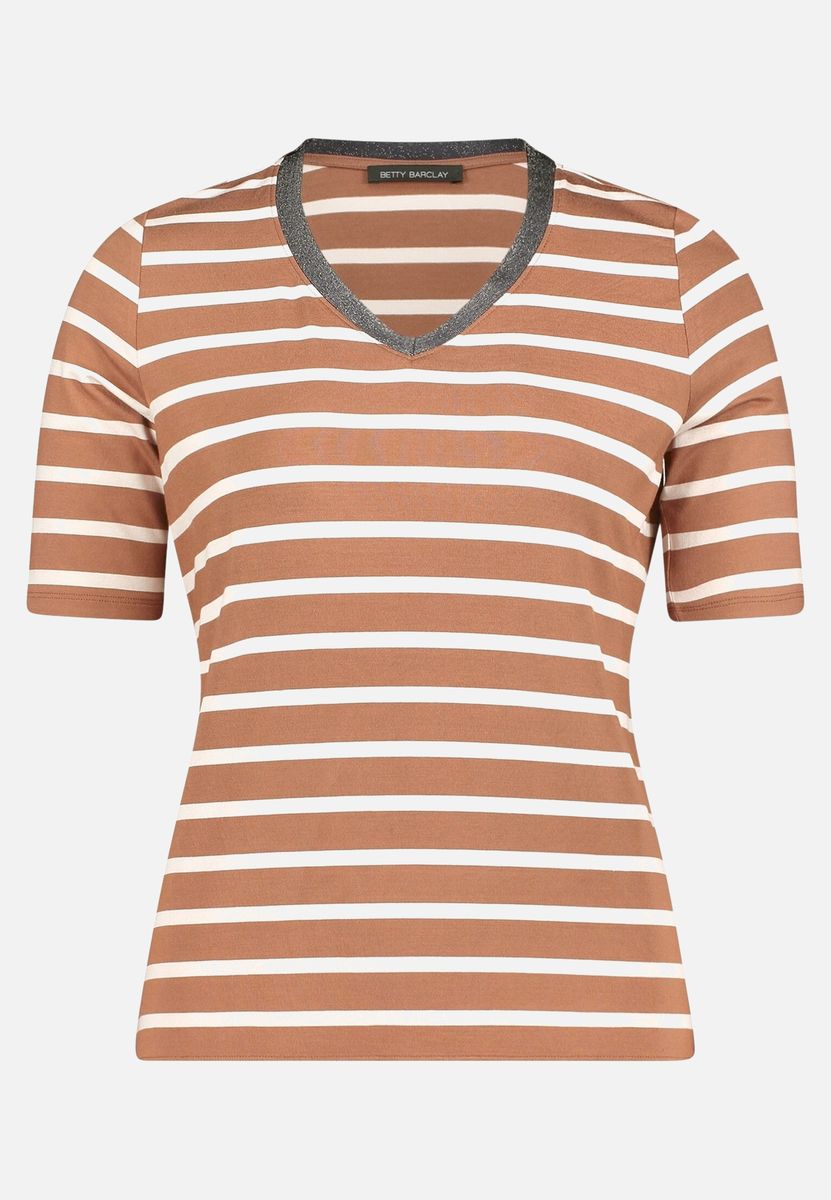 Gestreiftes T-Shirt mit Glitzer-Ausschnitt