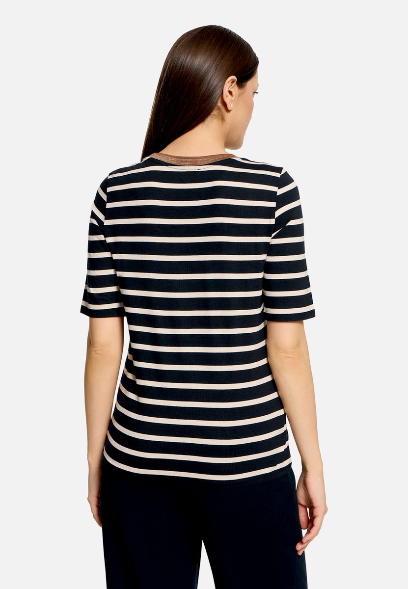 Gestreiftes V-Neck Shirt mit Glitzersaum