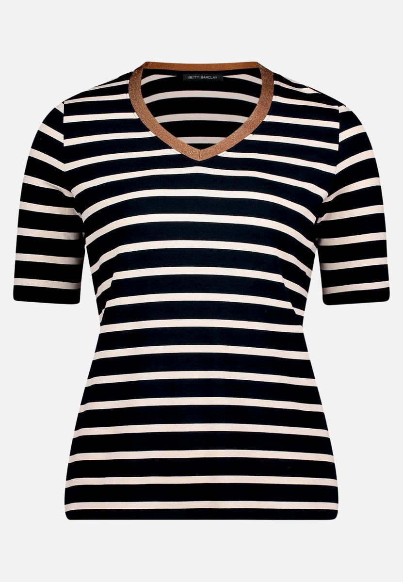 Gestreiftes V-Neck Shirt mit Glitzersaum