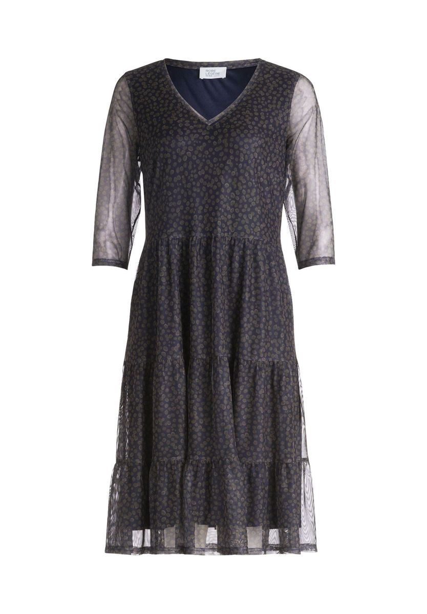 Gestuftes Mesh-Midikleid mit Punktemuster