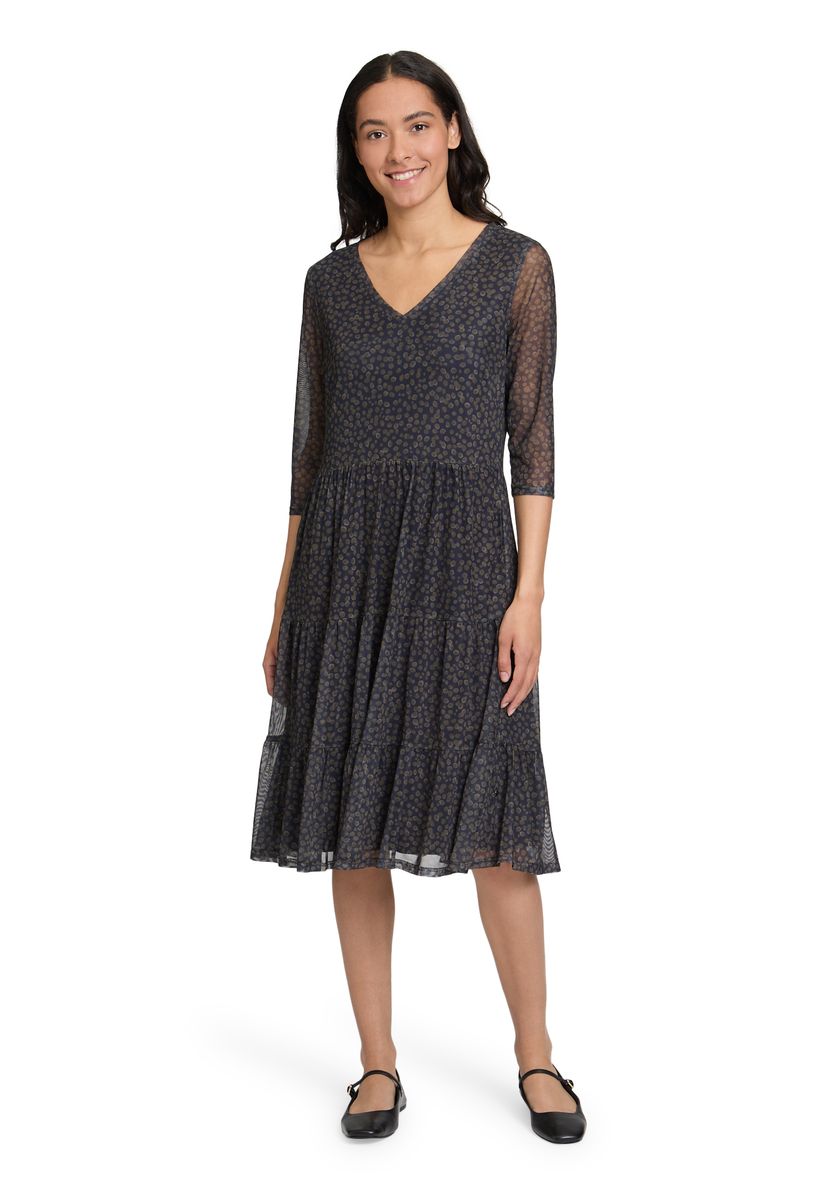 Gestuftes Mesh-Midikleid mit Punktemuster
