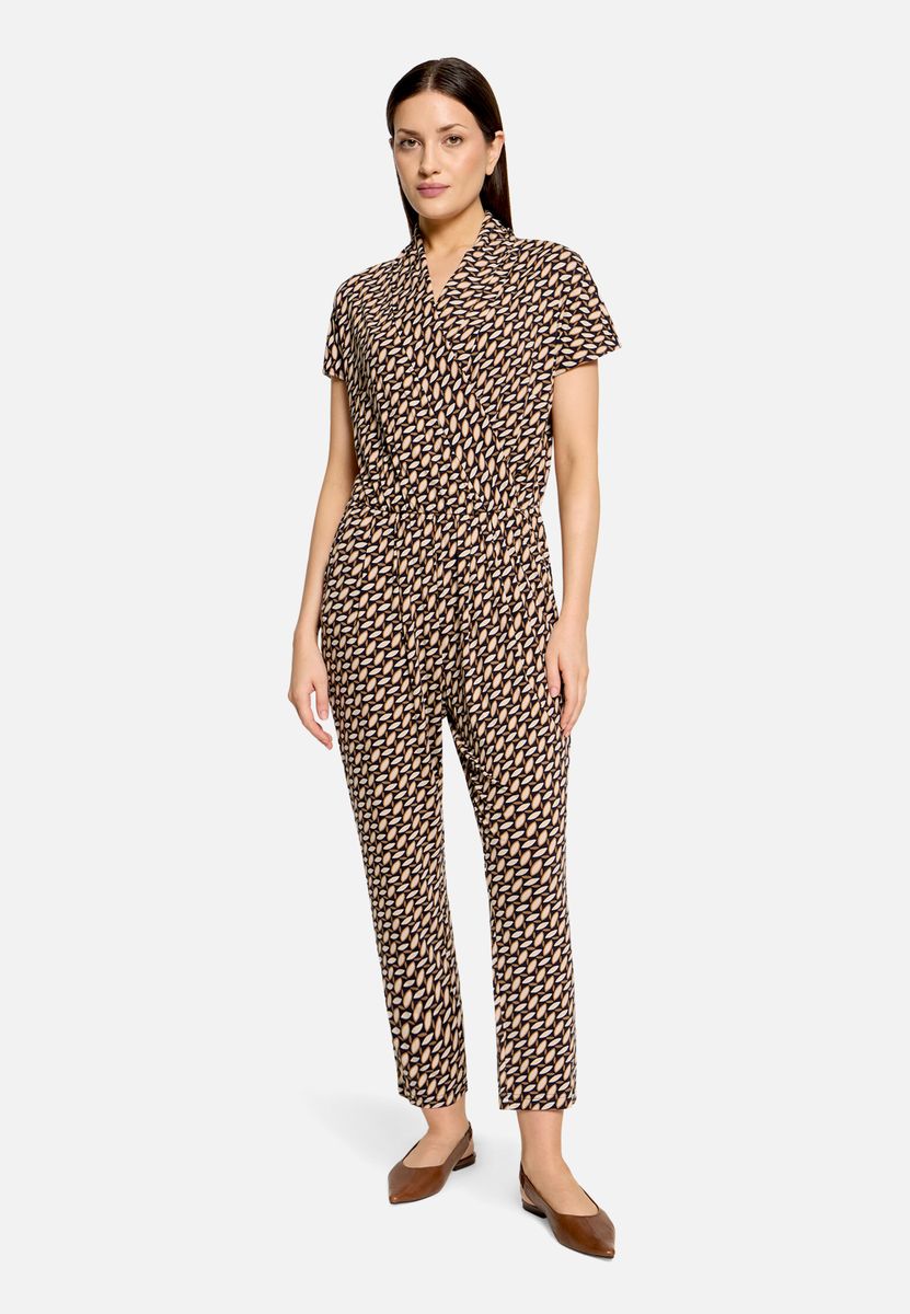 Kurzarm-Jumpsuit in Wickeloptik mit Grafikprint