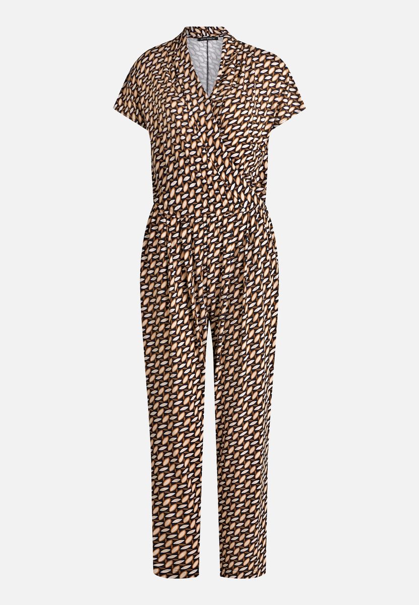 Kurzarm-Jumpsuit in Wickeloptik mit Grafikprint