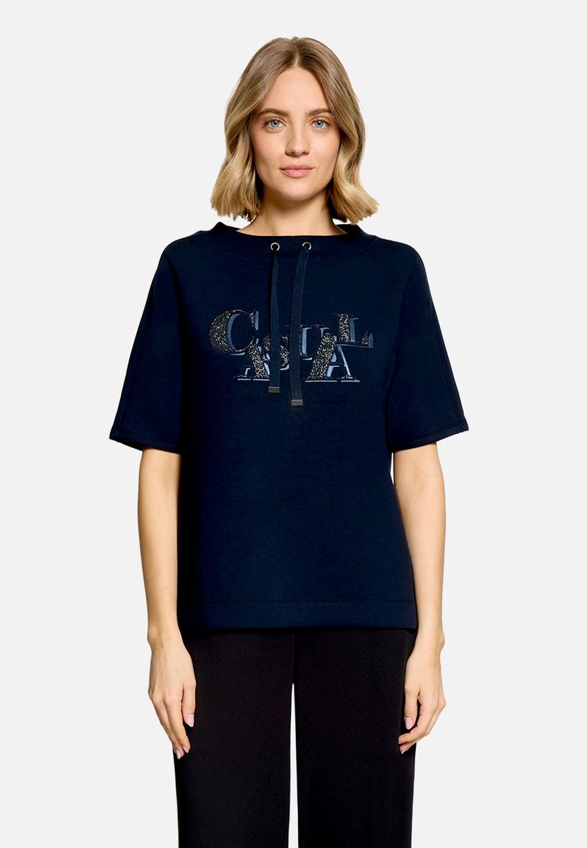 Kurzarm-Sweatshirt mit Schriftzug und Perlen