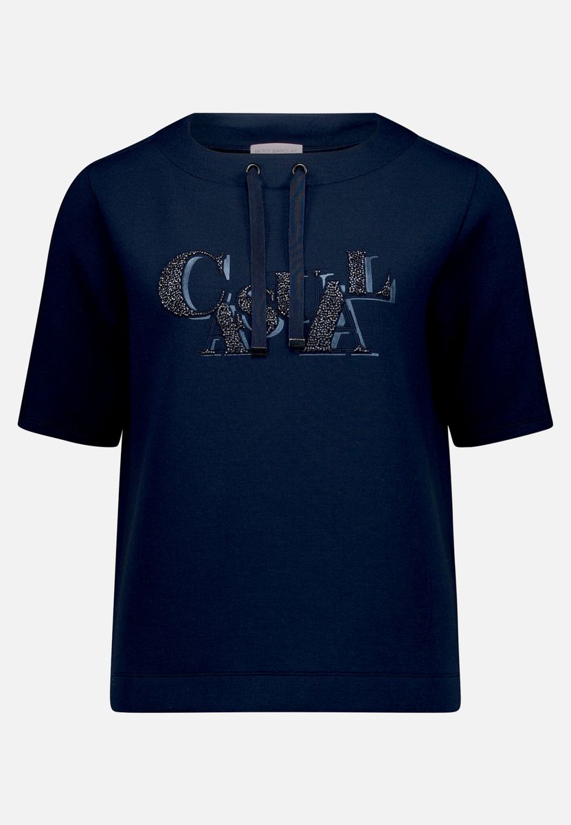 Kurzarm-Sweatshirt mit Schriftzug und Perlen