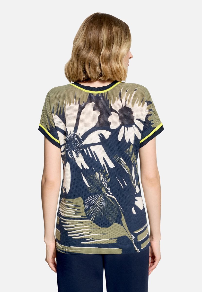 Kurzarm-Stricktop mit floralem Muster