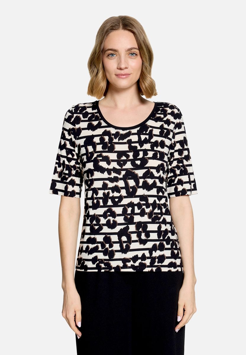 T-Shirt mit Leoparden- und Streifenprint