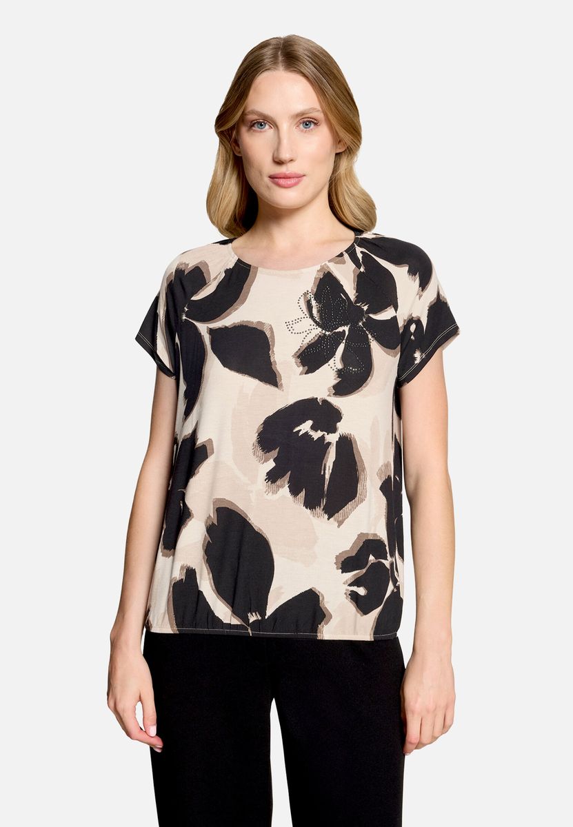 Shirt mit Blumendruck und Glitzersteinen