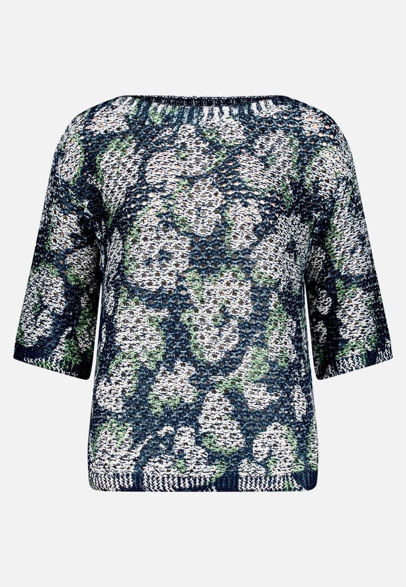 Kurzarm-Lochstrickpullover mit Blumenmuster
