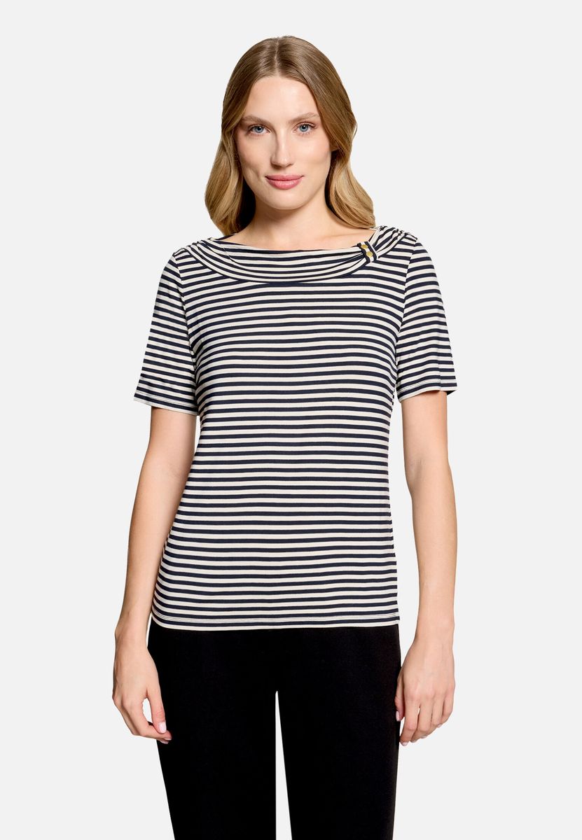Ringelshirt mit U-Boot-Ausschnitt und Raffung