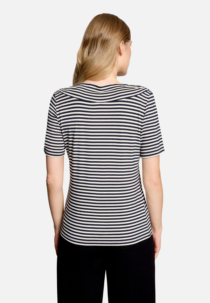 Ringelshirt mit U-Boot-Ausschnitt und Raffung