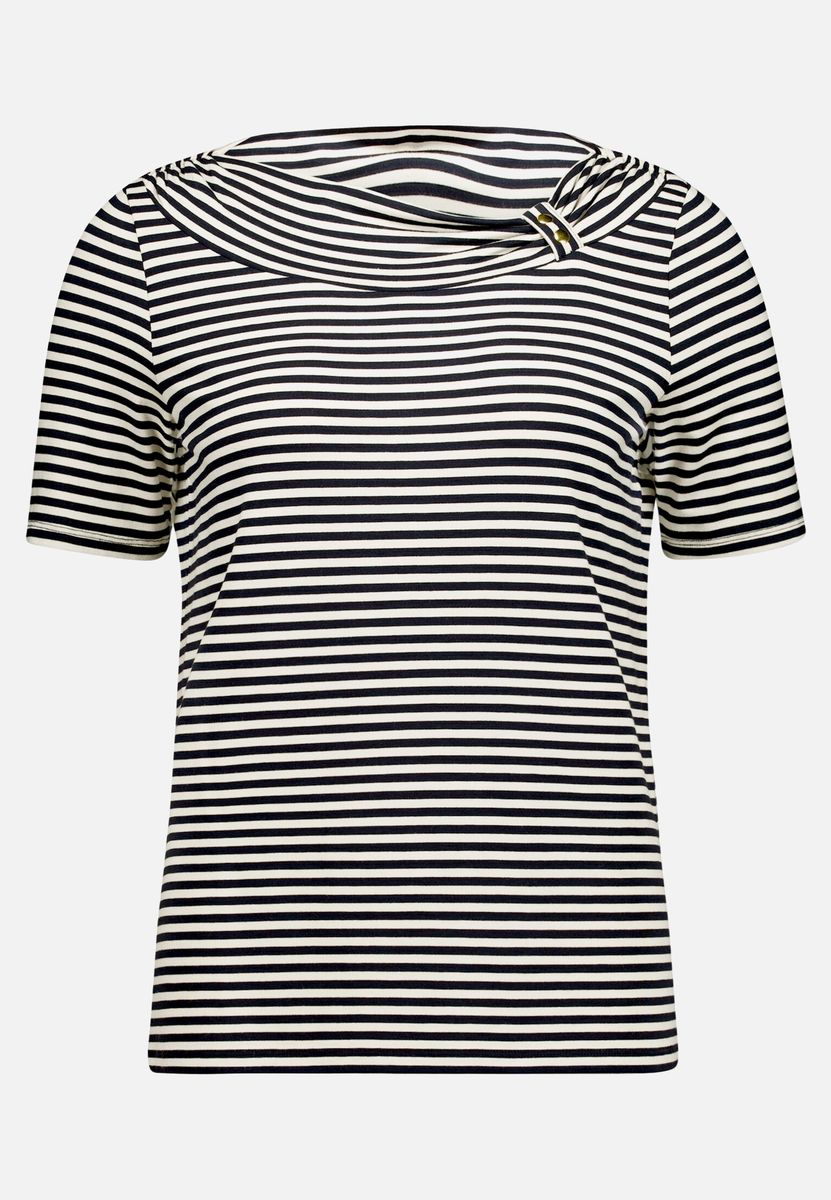 Ringelshirt mit U-Boot-Ausschnitt und Raffung
