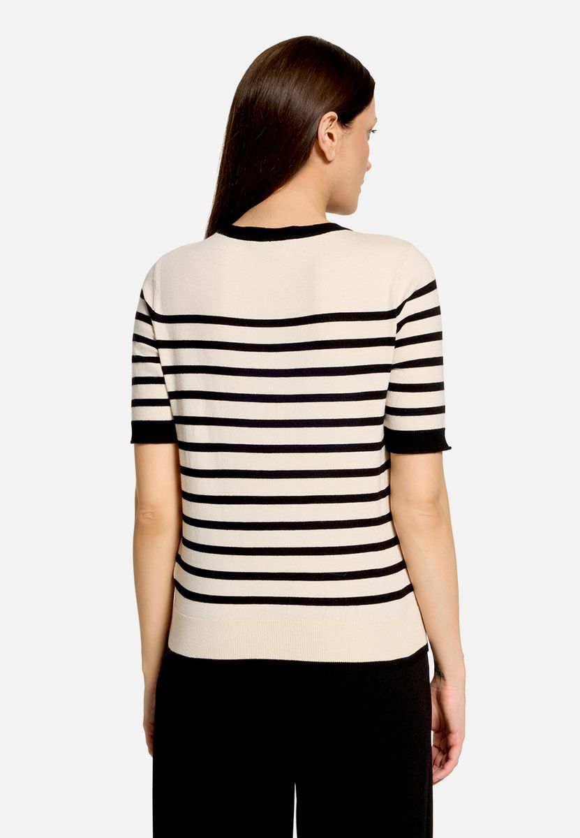 Gestreifter Kurzarm-Feinstrickpullover
