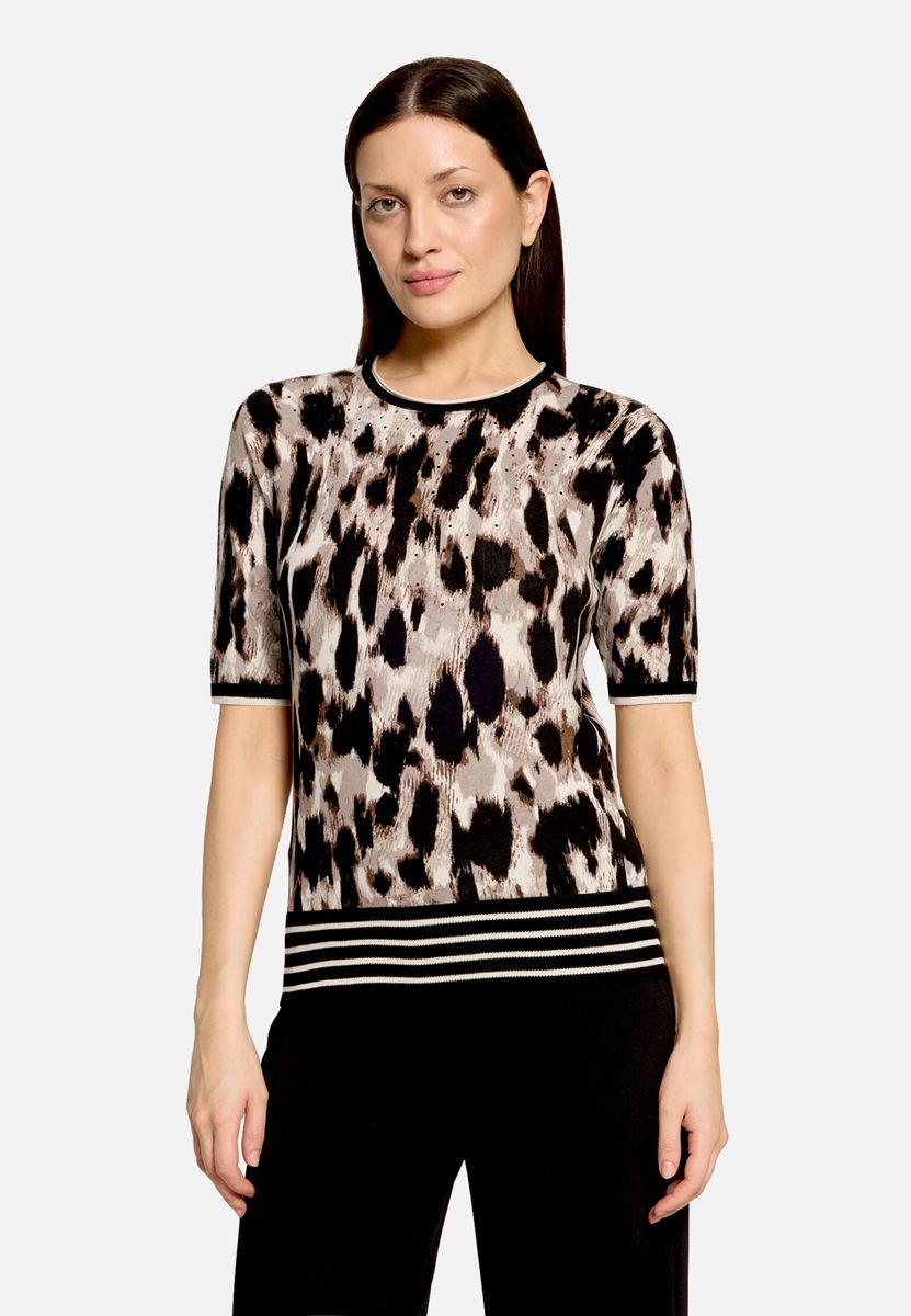Kurzarm-Strickpullover mit Animal-Muster