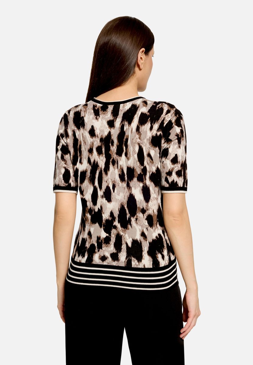 Kurzarm-Strickpullover mit Animal-Muster