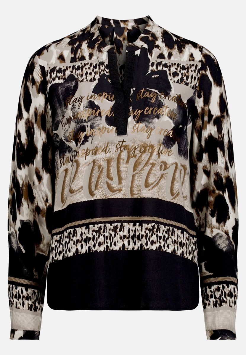 Gemusterte Longbluse mit Stehkragen