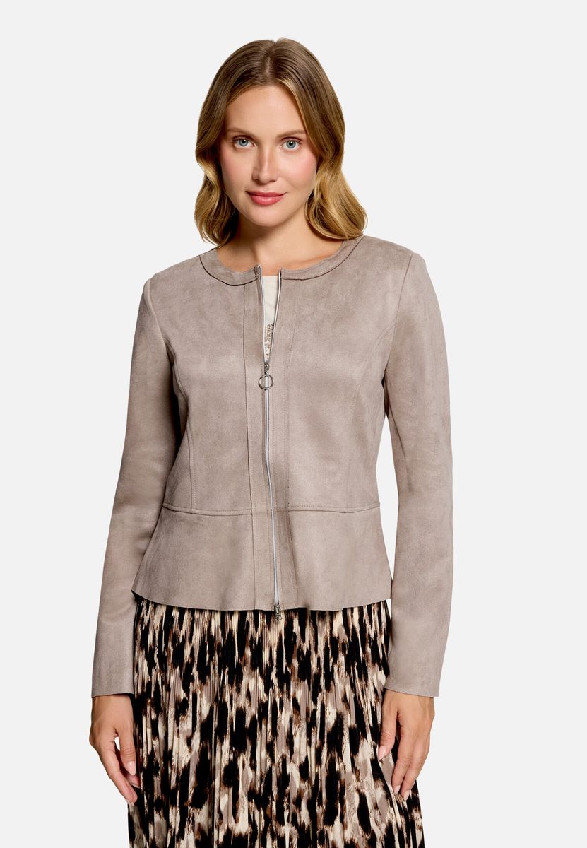 Taillierter Veloursoptik-Blazer mit Reißverschluss
