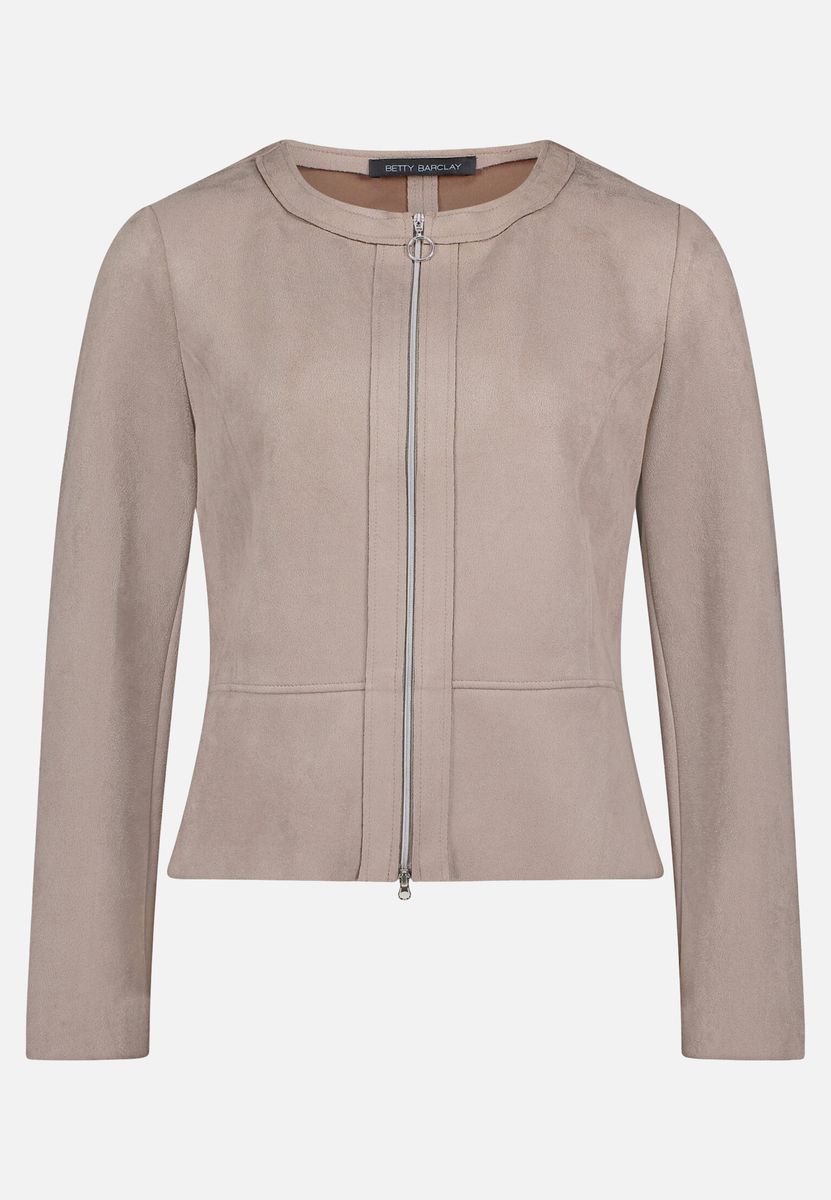 Taillierter Veloursoptik-Blazer mit Reißverschluss