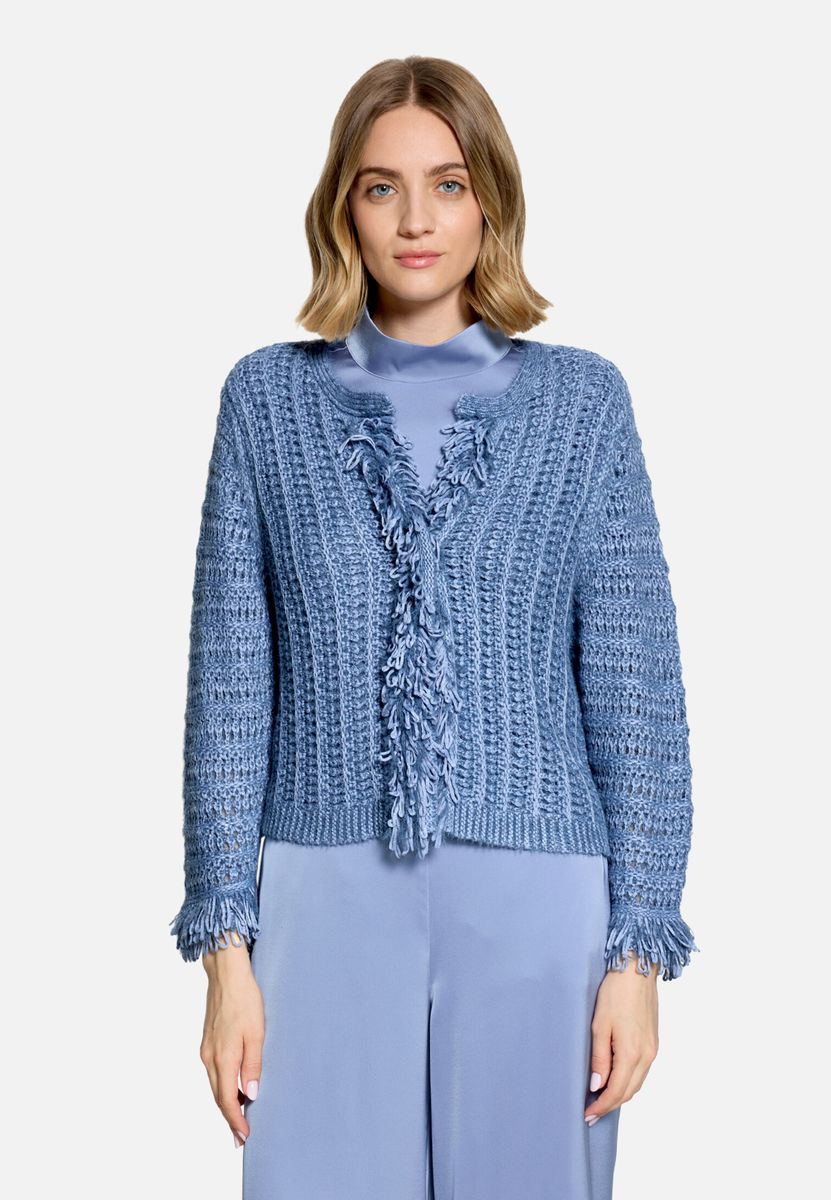 Strukturierte Strickjacke mit Fransen