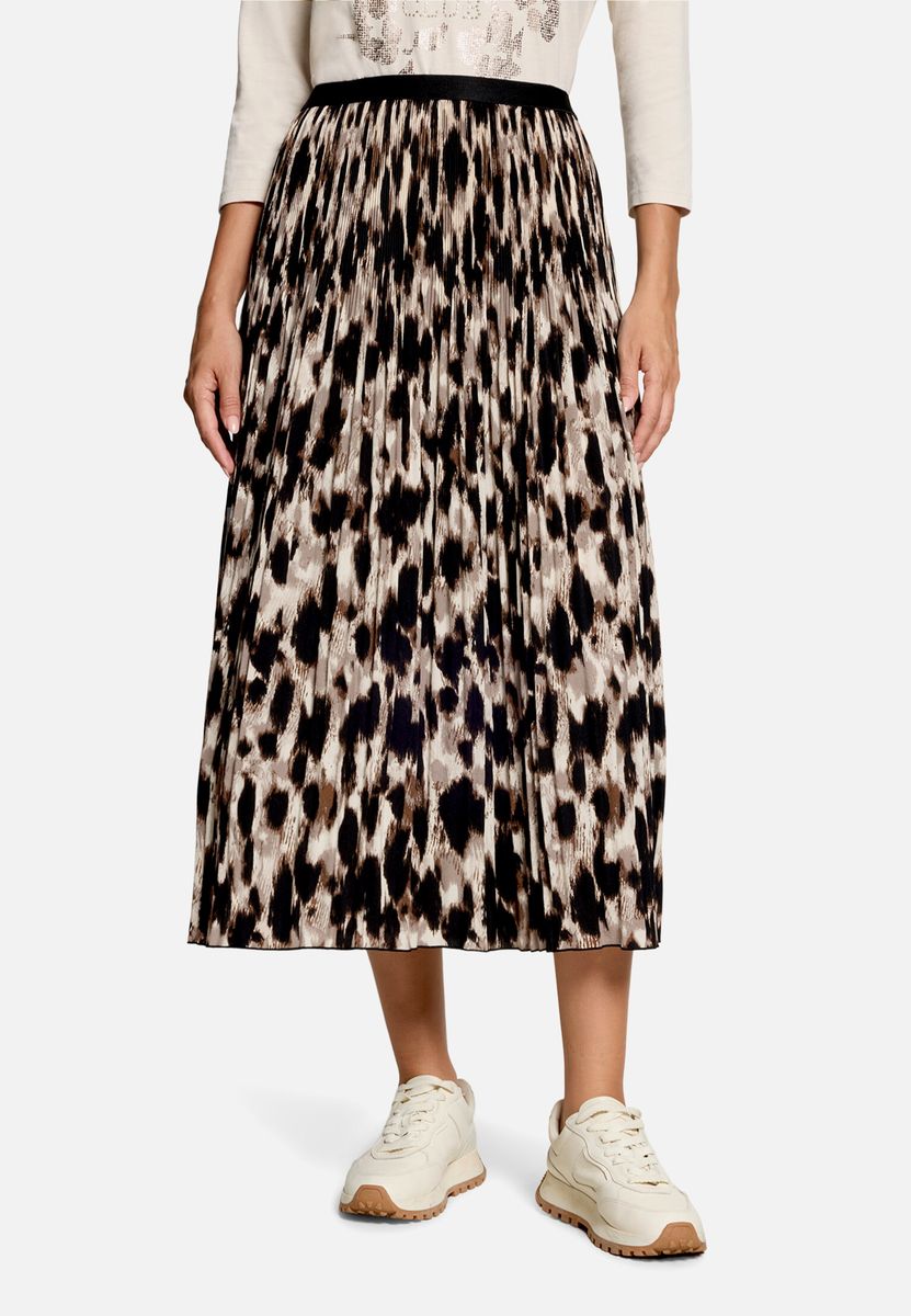 Plissierter Midi-Rock mit Leoprint