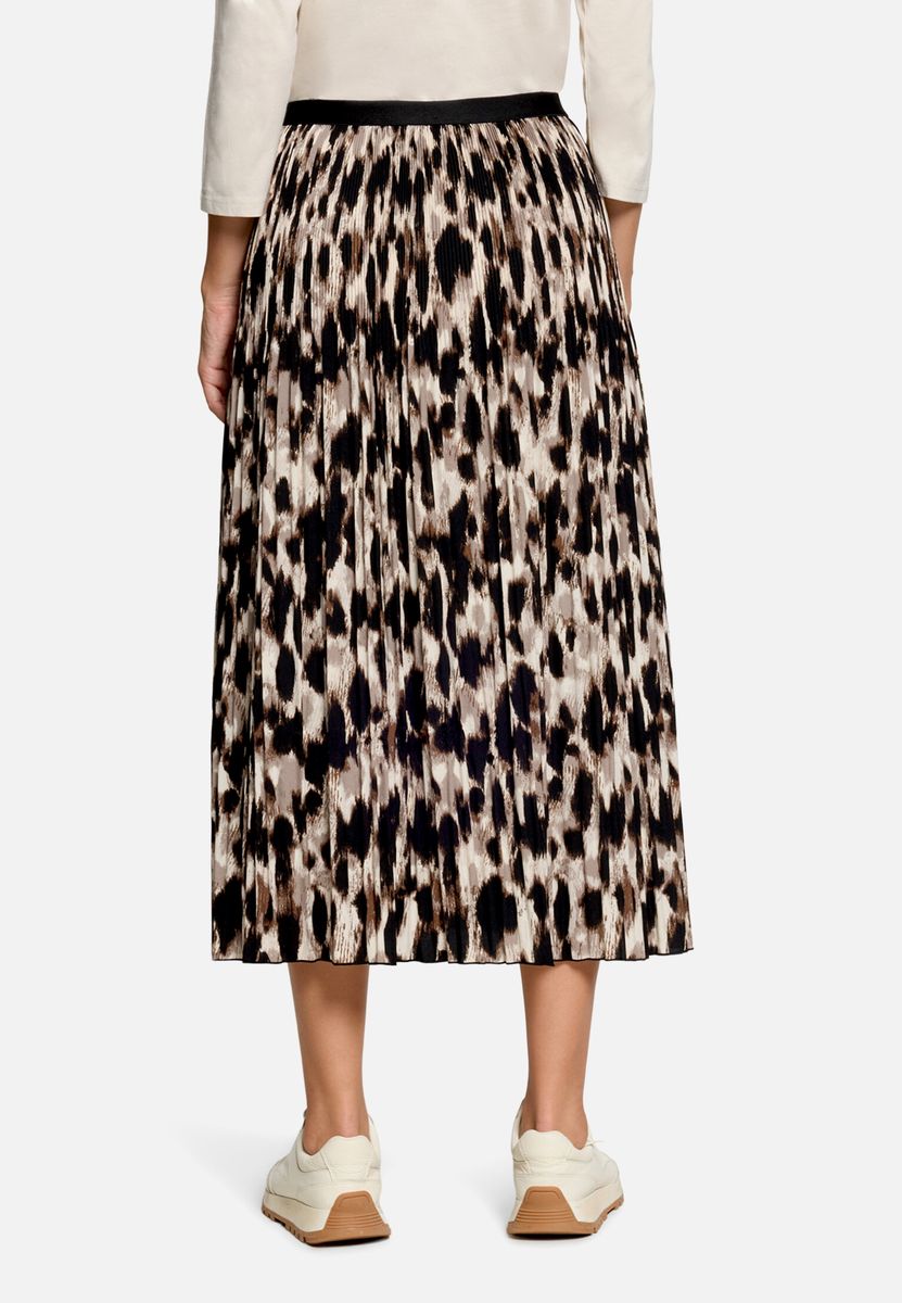 Plissierter Midi-Rock mit Leoprint