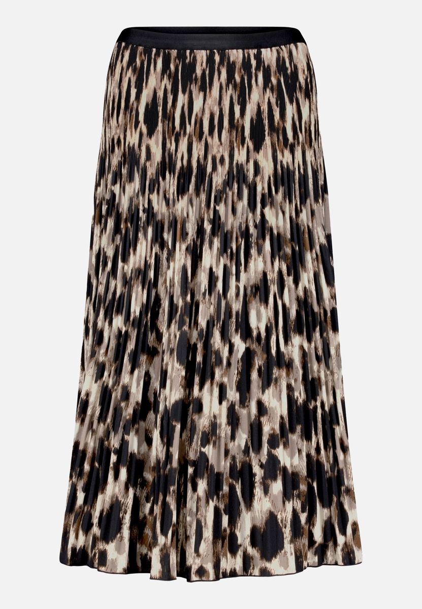 Plissierter Midi-Rock mit Leoprint