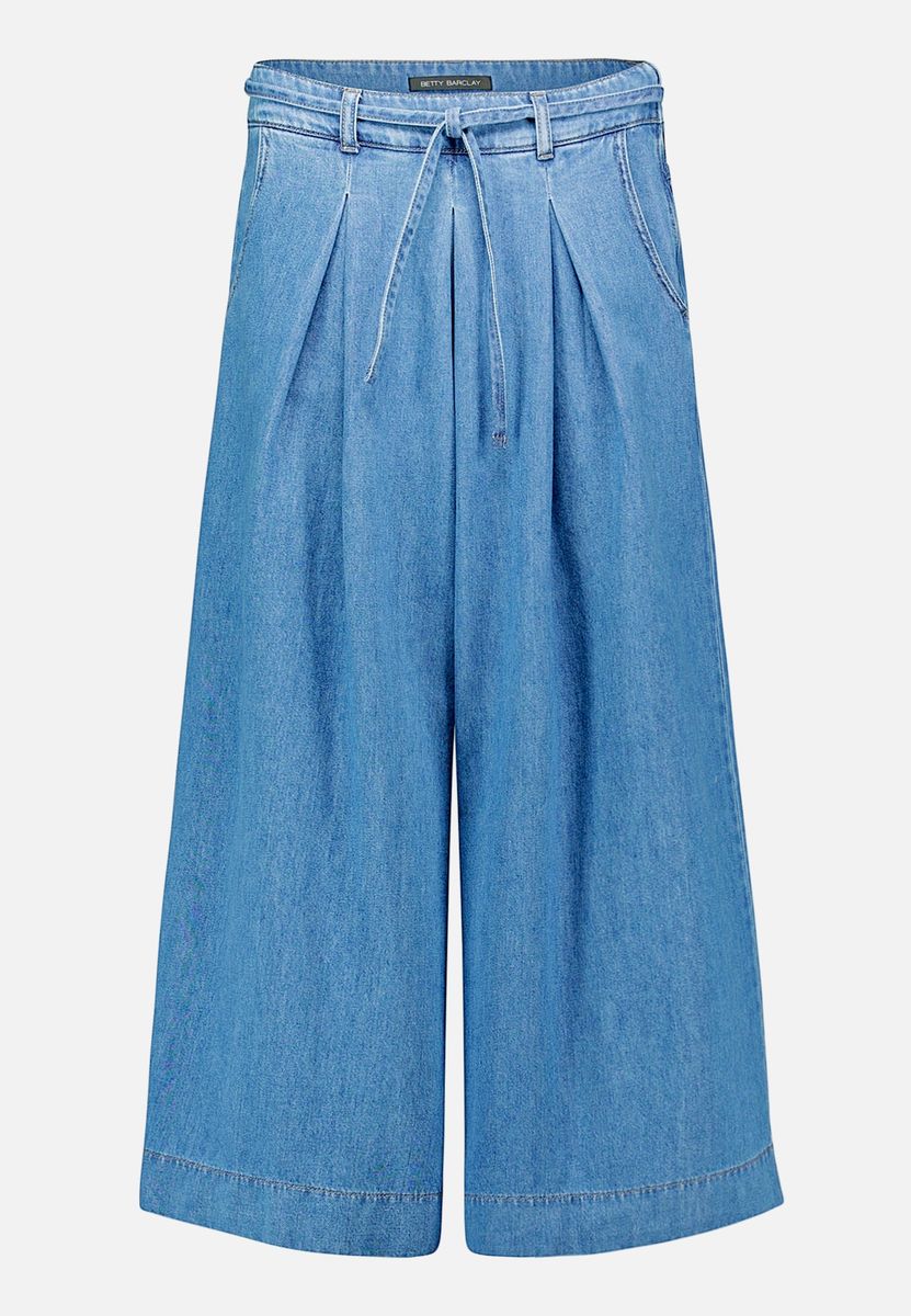 Weite Jeans-Culotte mit Bundfalten