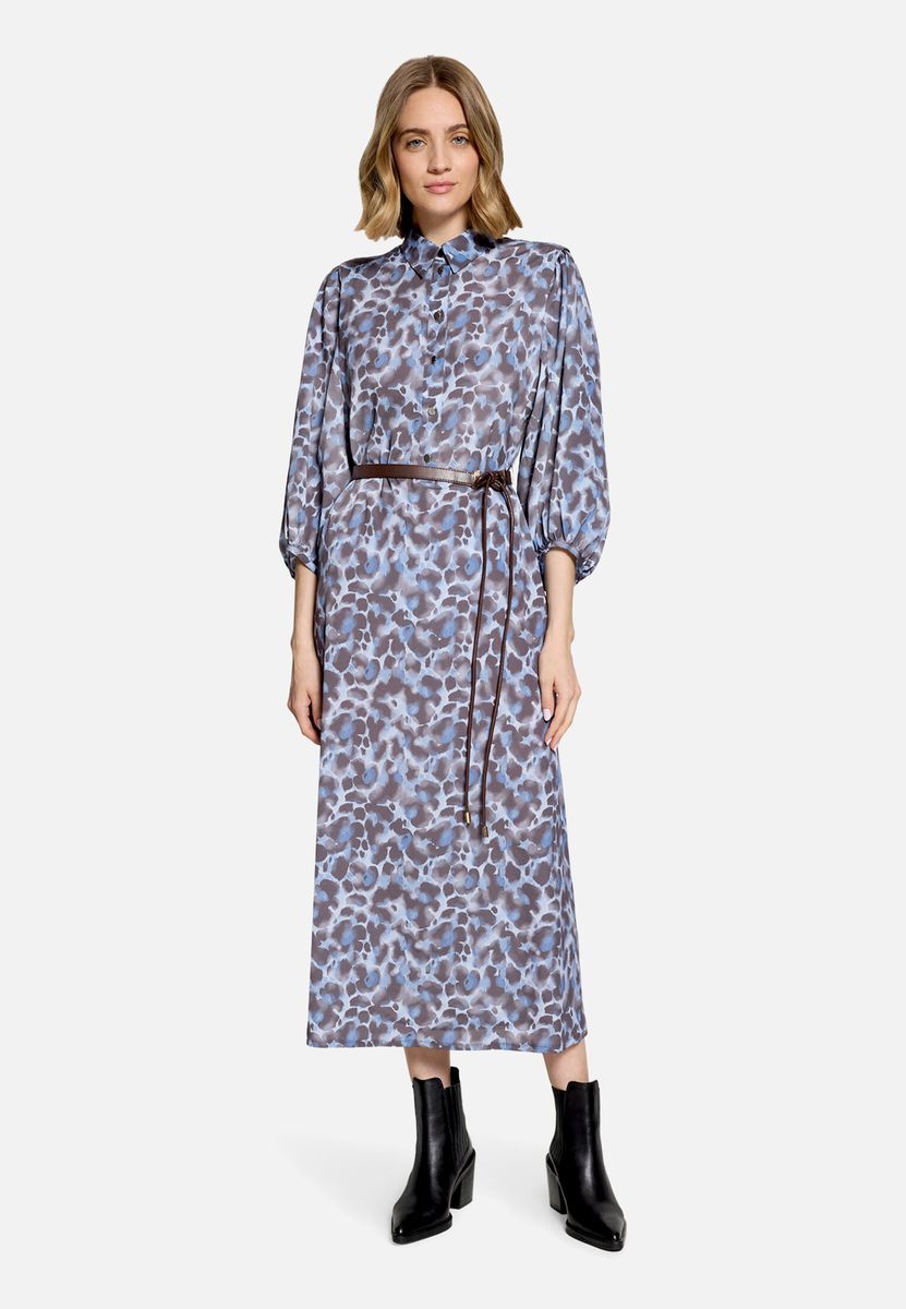 Hemdblusenkleid mit Animal-Print und Gürtel