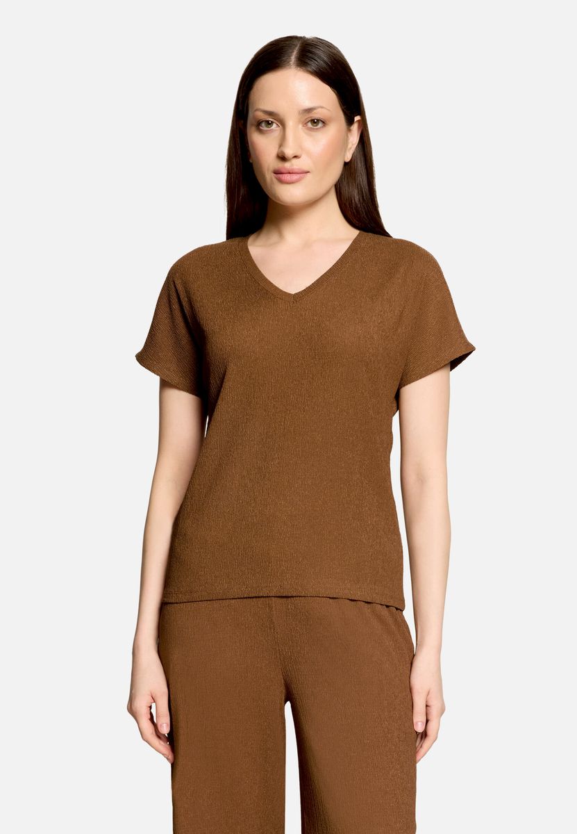 Strukturiertes V-Ausschnitt Crêpe-Shirt