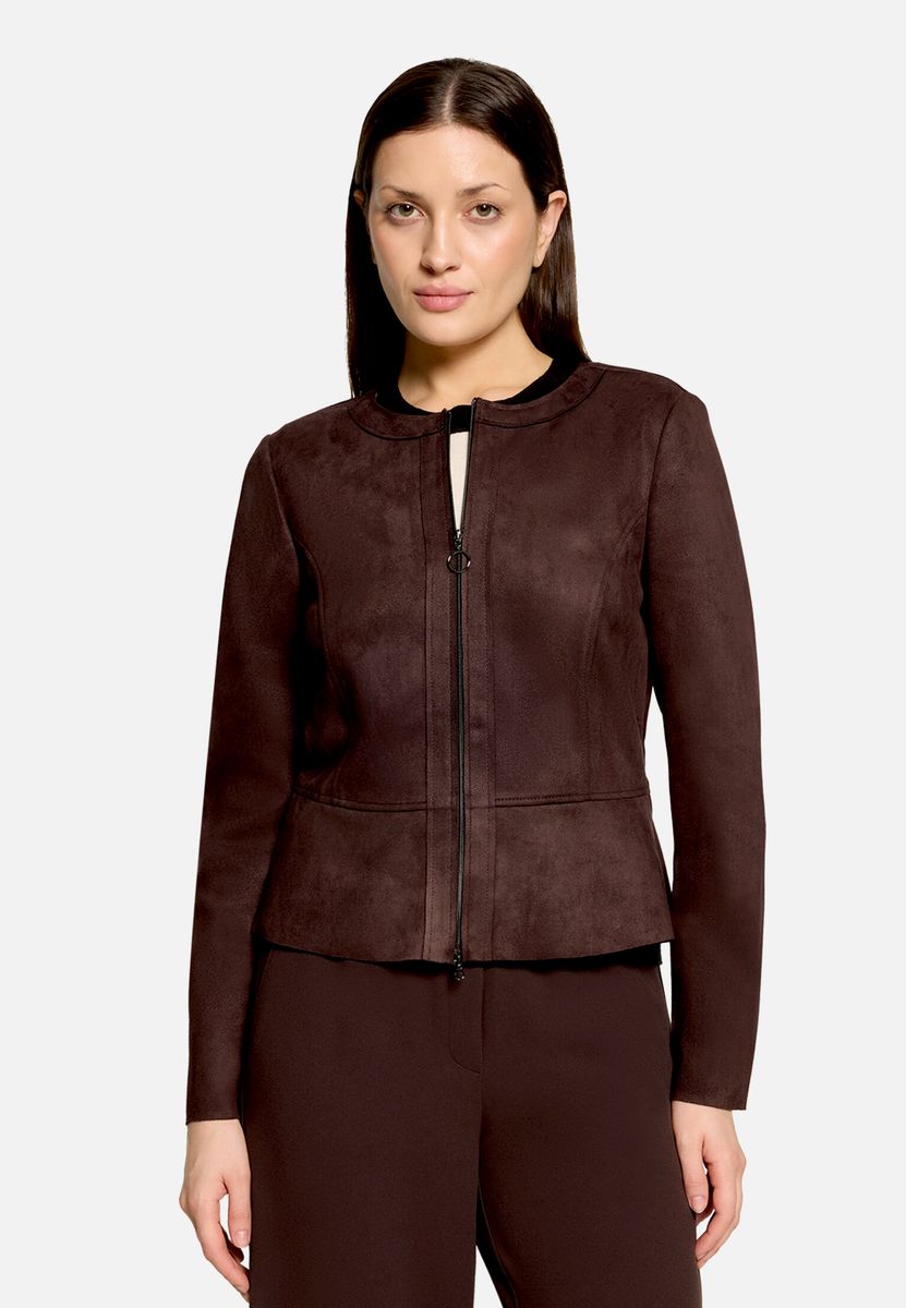 Kragenloser Velours-Blazer mit Reißverschluss