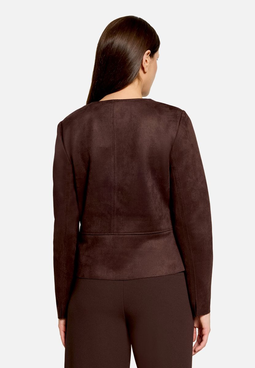 Kragenloser Velours-Blazer mit Reißverschluss