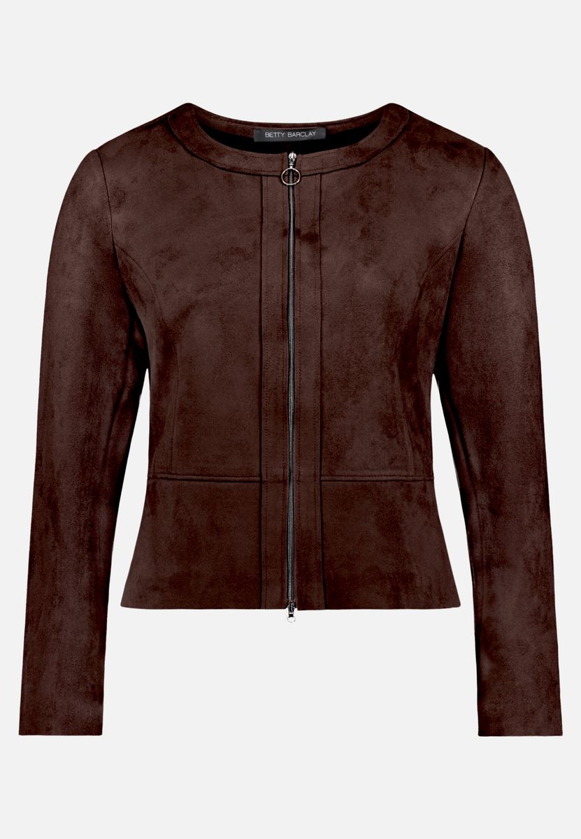 Kragenloser Velours-Blazer mit Reißverschluss