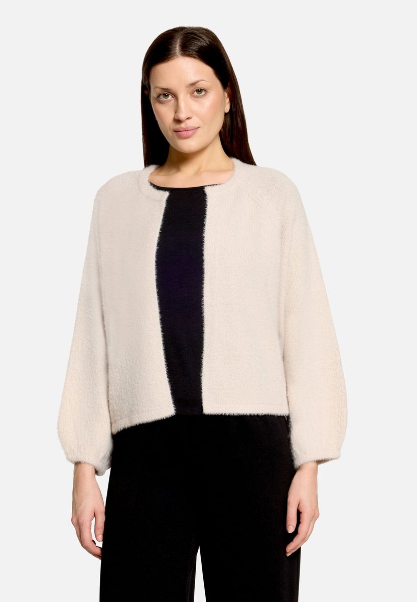 Flauschige offene Glitzer-Strickjacke