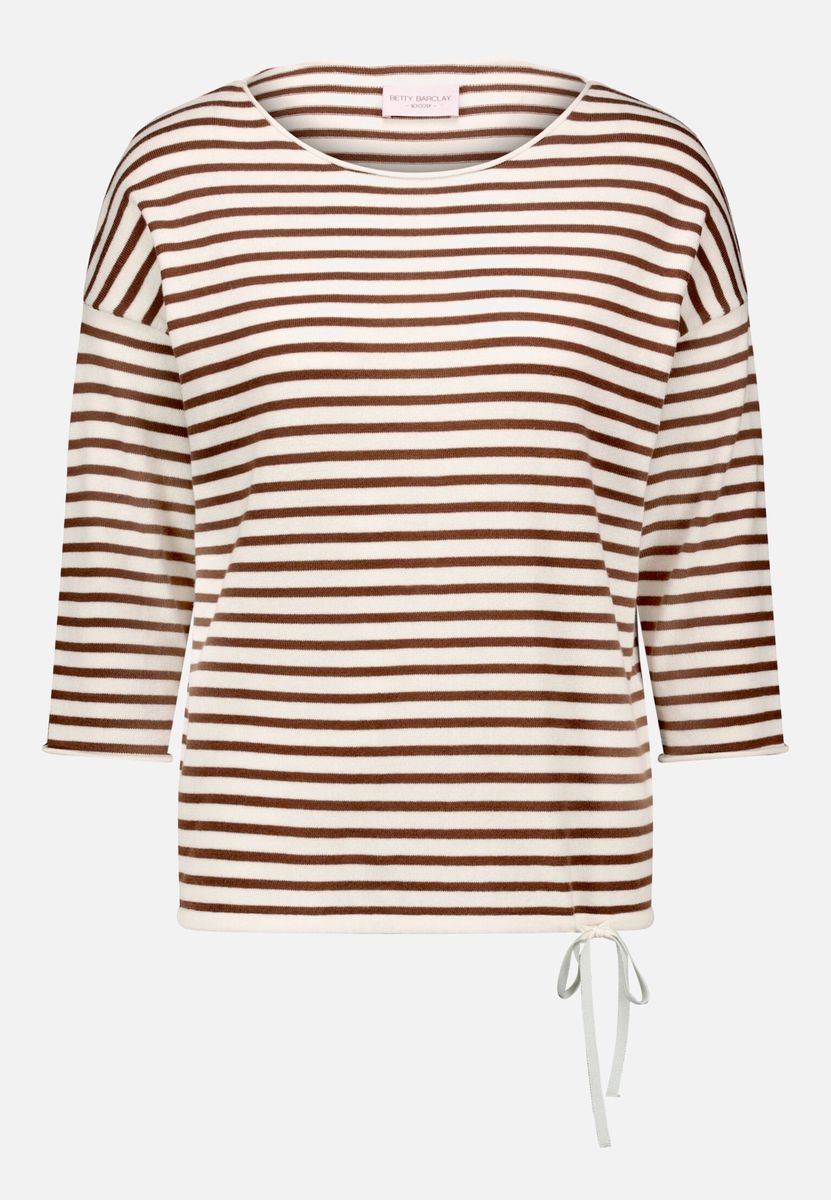 Gestreifter Strickpullover mit U-Boot Ausschnitt