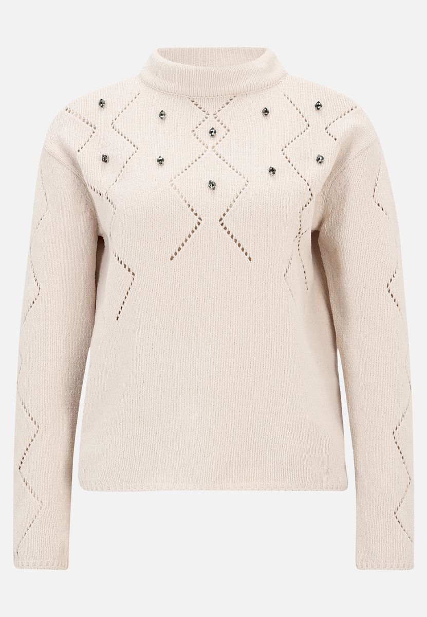 Verzierter Strickpullover mit Stehkragen