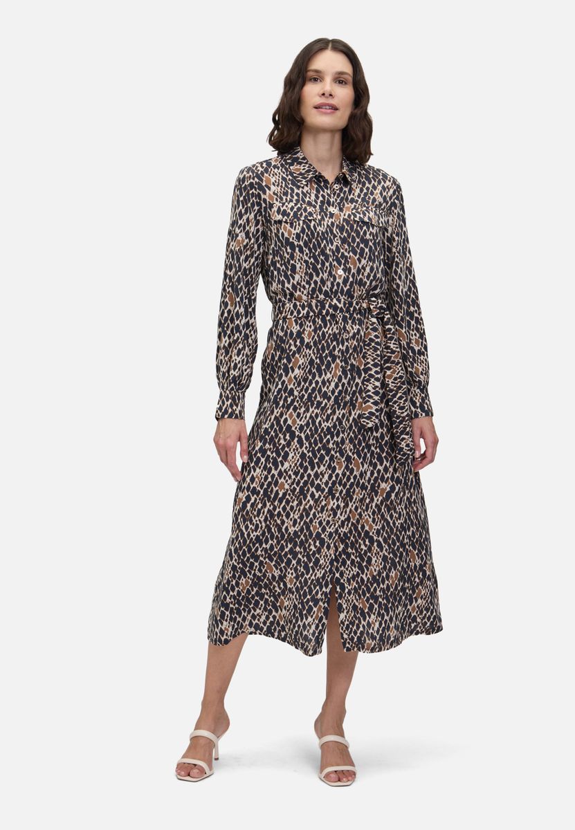 Hemdblusen-Midikleid mit Tiermuster