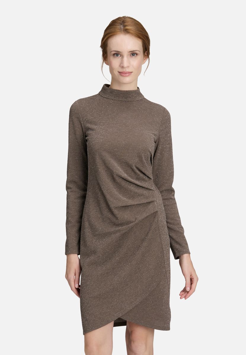 Glitzer-Partykleid mit Stehkragen und Raffungen