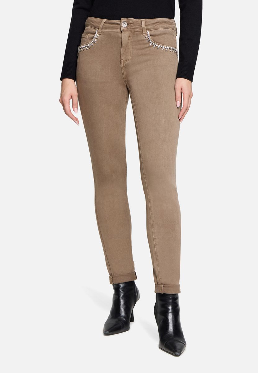 Slim-Fit Jeans mit Strass-Applikationen