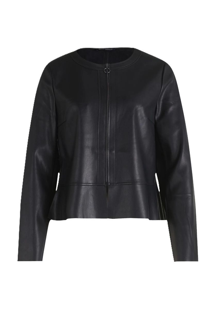 Kunstlederjacke mit Rundhals und Schößchen