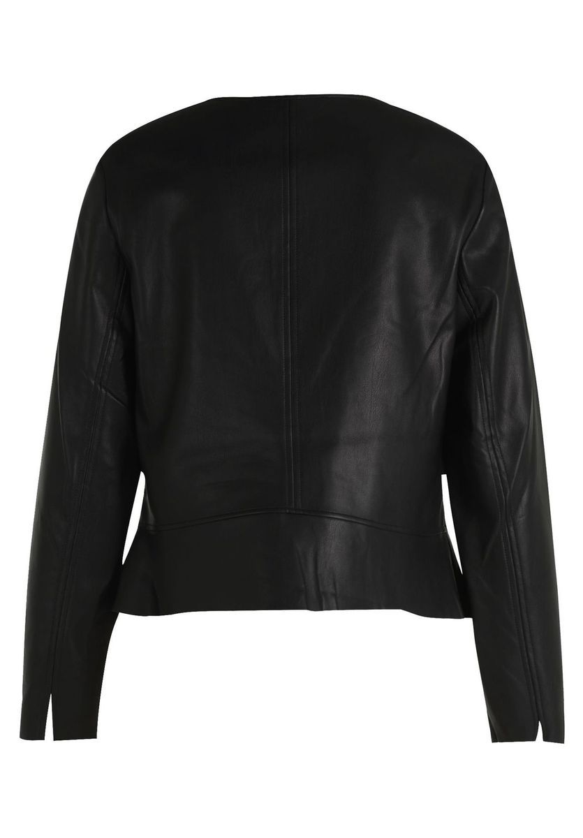 Kunstlederjacke mit Rundhals und Schößchen