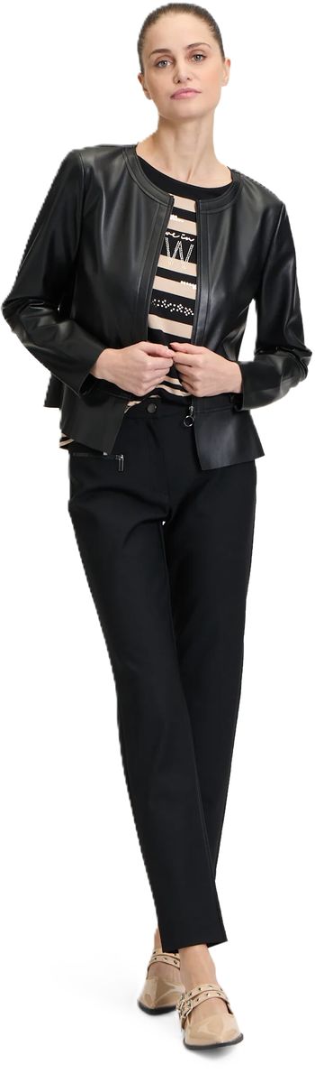 Kunstlederjacke mit Rundhals und Schößchen