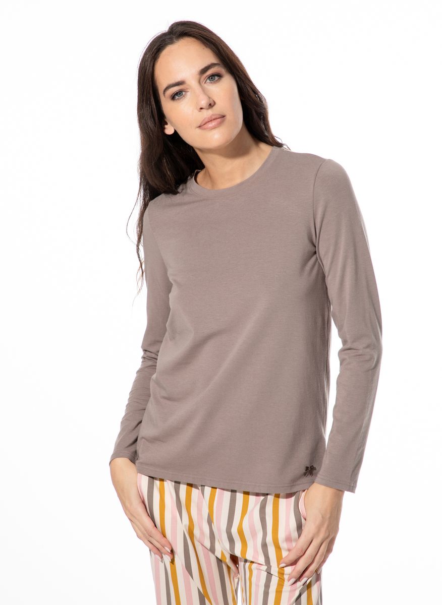 Langarm-Schlafshirt mit Rundhalsausschnitt
