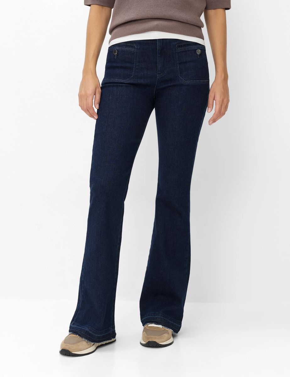 High-Waist Schlagjeans mit aufgesetzten Taschen